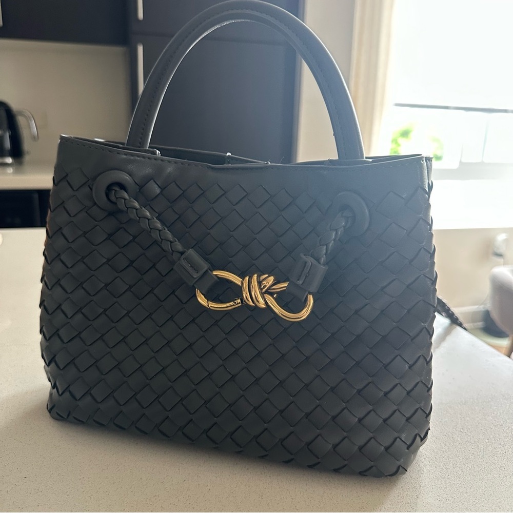 Elegant Dark Gray Woven Handbag